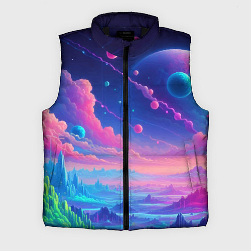 Мужской жилет Fantastic space landscape - neon glow / 3D-Черный – фото 1