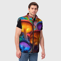 Мужской жилет Неоновые светящиеся грибы, цвет: 3D-светло-серый — фото 2