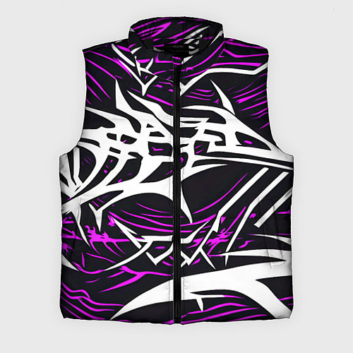 Мужской жилет Белые и розовые агрессивные линии на чёрном фоне / 3D-Черный – фото 1