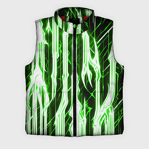 Мужской жилет Зелёные неоновые полосы на чёрном фоне / 3D-Красный – фото 1