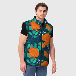 Мужской жилет Паттерн с оранжевыми цветами, цвет: 3D-черный — фото 2