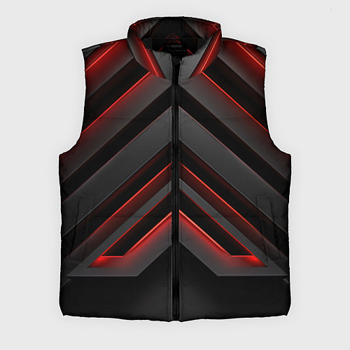 Мужской жилет Красные яркие неоновые полосы на черной абстракции / 3D-Черный – фото 1