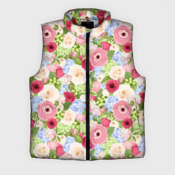 Мужской жилет Фон с розами, лютиками и гортензиями, цвет: 3D-красный