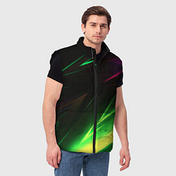 Мужской жилет Geometry stripes кислотный неон, цвет: 3D-черный — фото 2