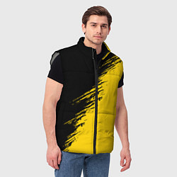 Мужской жилет Черные штрихи на желтом фоне, цвет: 3D-светло-серый — фото 2