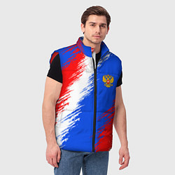 Мужской жилет Триколор штрихи с гербор РФ, цвет: 3D-красный — фото 2