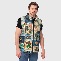 Мужской жилет Баксы и девушки на дениме - пэчворк, цвет: 3D-черный — фото 2