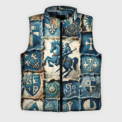 Мужской жилет Рыцарь на пэчворк дениме / 3D-Черный – фото 1