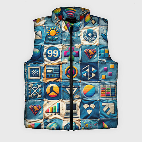 Мужской жилет Пэчворк деним из девяностых / 3D-Красный – фото 1