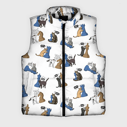 Мужской жилет Котики и шахматы белый / 3D-Черный – фото 1