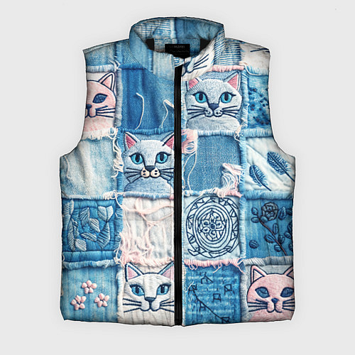Мужской жилет Кошки на пэчворк джинсах паттерн / 3D-Черный – фото 1