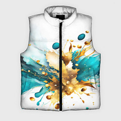Мужской жилет Бирюзово голубая абстракция, брызги краски на бело