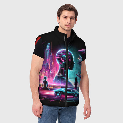 Мужской жилет Футуристический коллаж - нейросеть / 3D-Красный – фото 3