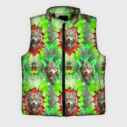 Мужской жилет Волки из зеленого паттерна / 3D-Черный – фото 1