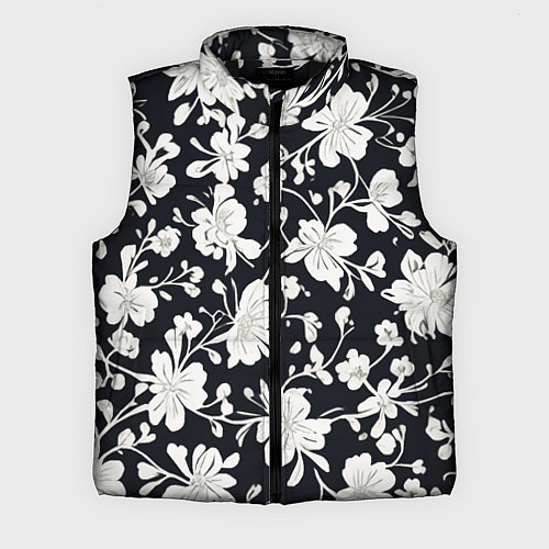 Мужской жилет Патерн белых цветов на черном фоне / 3D-Черный – фото 1