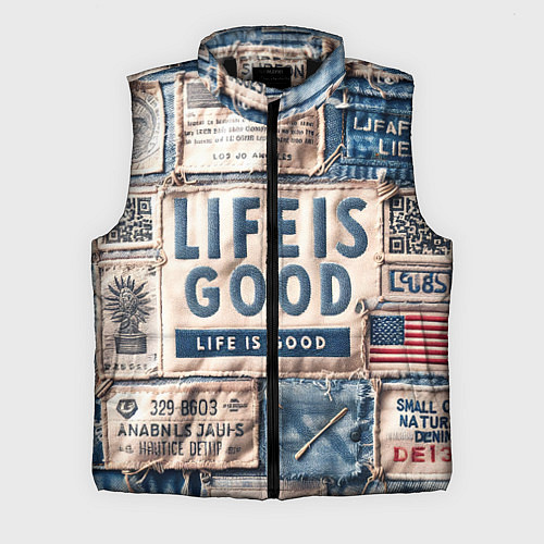 Мужской жилет Жизнь прекрасна- пэчворк / 3D-Черный – фото 1