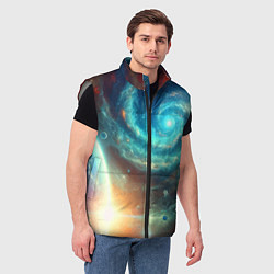 Мужской жилет Неоновая далёкая галактика - нейросеть, цвет: 3D-светло-серый — фото 2