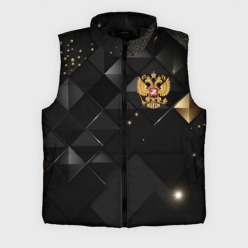 Мужской жилет Золотой герб России на черно-золотой текстуре / 3D-Черный – фото 1