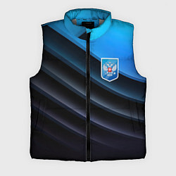 Мужской жилет Герб России и черно-синяя абстракция, цвет: 3D-светло-серый