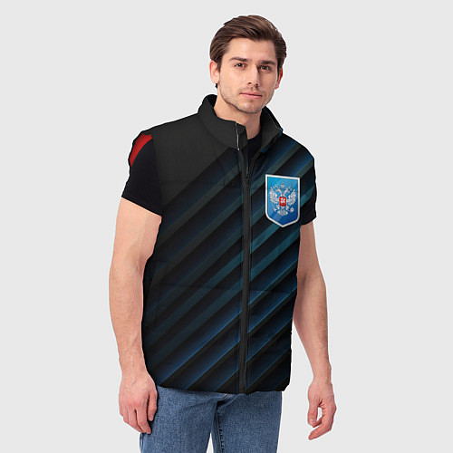 Мужской жилет Синяя абстракция и герб России / 3D-Красный – фото 3