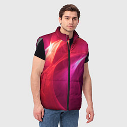 Мужской жилет Красно-розовый энергетический хаос волн, цвет: 3D-светло-серый — фото 2