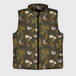 Мужской жилет Хохлатые синицы и мимоза паттерн, цвет: 3D-черный
