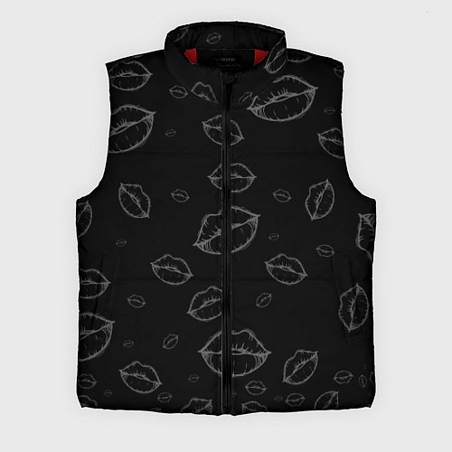 Мужской жилет Паттерн серый контур губ на чёрном - lips black / 3D-Красный – фото 1