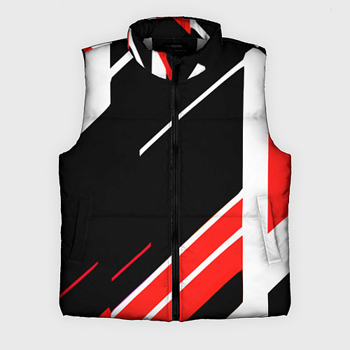 Мужской жилет Бело-красные полосы на чёрном фоне / 3D-Светло-серый – фото 1