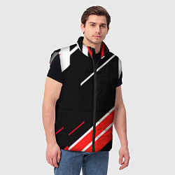 Мужской жилет Бело-красные полосы на чёрном фоне, цвет: 3D-светло-серый — фото 2