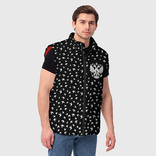 Мужской жилет Герб РФ и ласточки на чёрном / 3D-Красный – фото 3