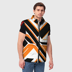 Мужской жилет Чёрно-оранжевые широкие линии на белом фоне, цвет: 3D-красный — фото 2