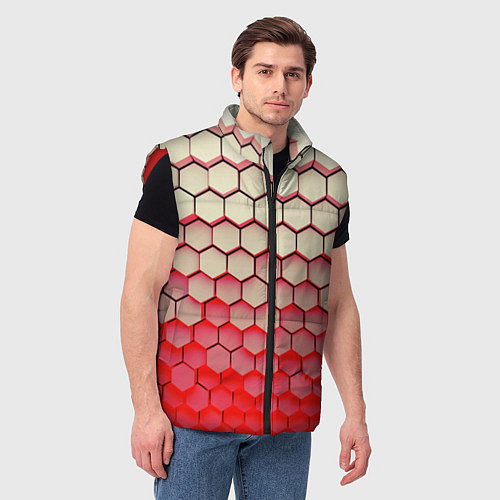 Мужской жилет Гексагональные блоки с красной подсветкой / 3D-Красный – фото 3