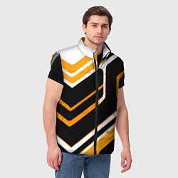 Мужской жилет Чёрно-жёлтые полосы на белом фоне, цвет: 3D-светло-серый — фото 2