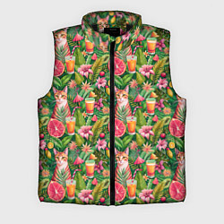 Мужской жилет Летний котик с коктейлем в тропических цветах