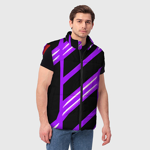 Мужской жилет Чёрно-белые полосы на фиолетовом фоне / 3D-Красный – фото 3