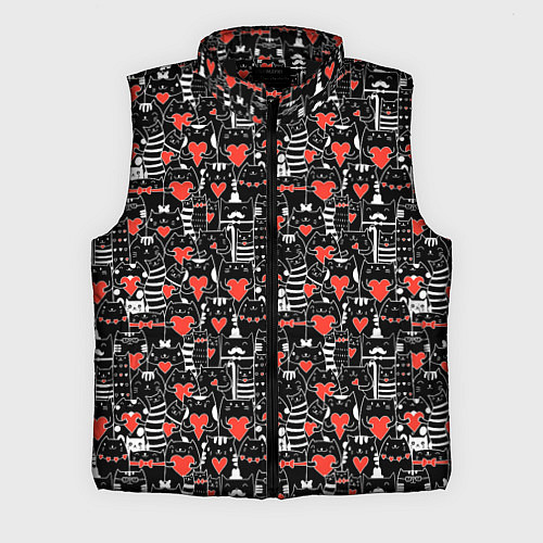Мужской жилет Черные котики держат сердечки паттерн / 3D-Черный – фото 1