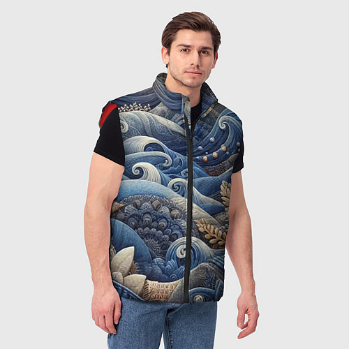 Мужской жилет Джинсовые волны - нейросеть / 3D-Красный – фото 3