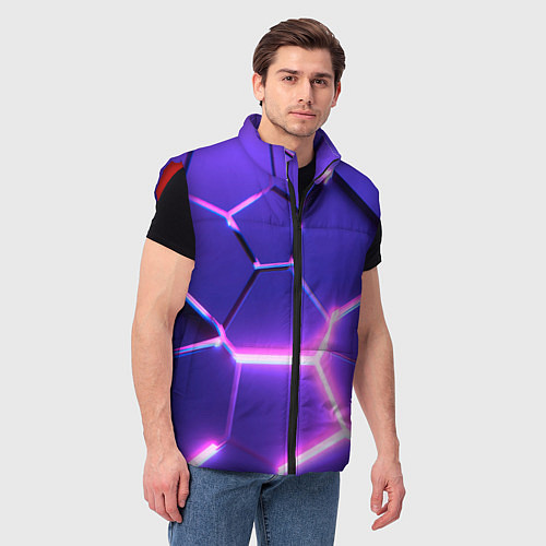 Мужской жилет Фиолетовые плиты с розовым свечением / 3D-Красный – фото 3