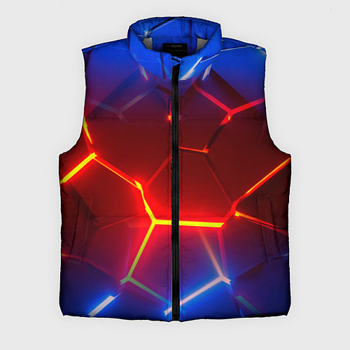 Мужской жилет Светящиеся лавой неоновые плиты в разломе / 3D-Светло-серый – фото 1