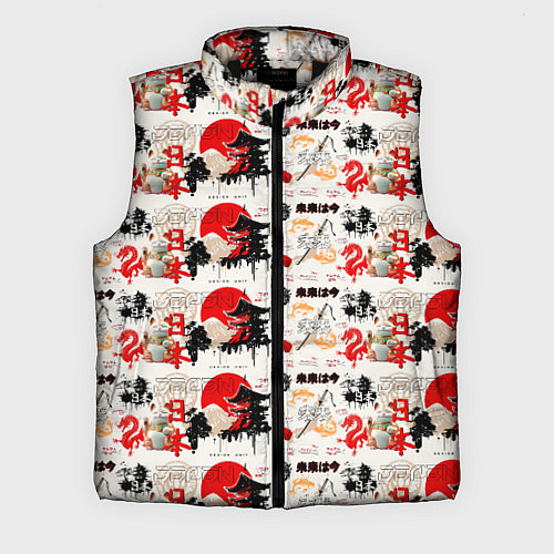 Мужской жилет Японские символы и элементы культуры / 3D-Черный – фото 1