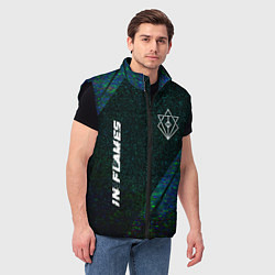 Мужской жилет In Flames glitch blue, цвет: 3D-черный — фото 2