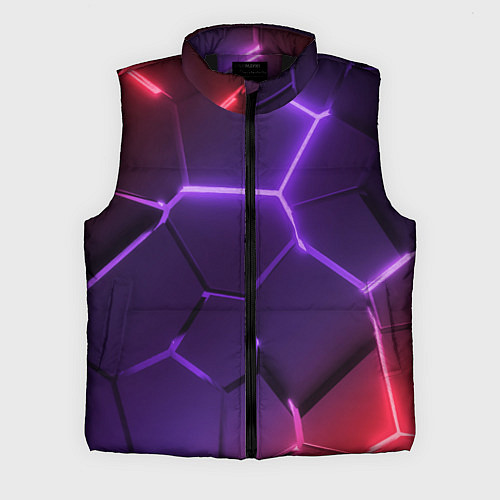 Мужской жилет Красно-фиолетовые неоновые плиты в разломе / 3D-Черный – фото 1
