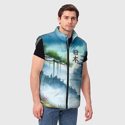 Мужской жилет Японский пейзаж - акварель живопись, цвет: 3D-светло-серый — фото 2