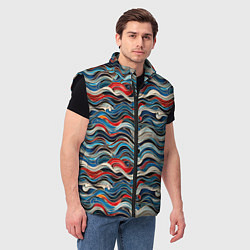 Мужской жилет Разноцветные абстрактные волны, цвет: 3D-черный — фото 2