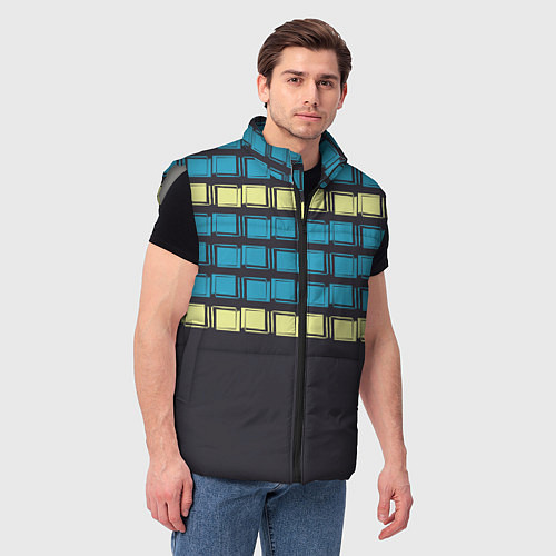 Мужской жилет Голубые и мятные квадраты на темном / 3D-Светло-серый – фото 3