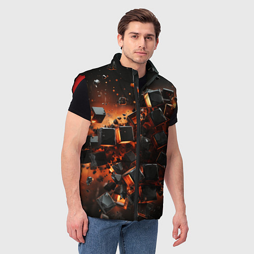Мужской жилет Черные кубики во взрыве абстракции / 3D-Красный – фото 3