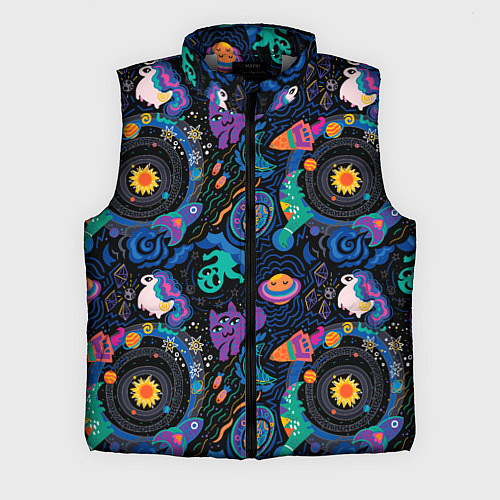 Мужской жилет Мультяшные персонажи в космосе: единорог, кот, дин / 3D-Светло-серый – фото 1