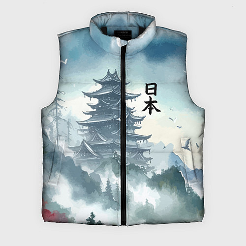 Мужской жилет Японская пагода в тумане - нейросеть / 3D-Черный – фото 1