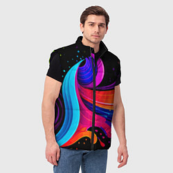 Мужской жилет Неоновая красочная абстракция - нейросеть, цвет: 3D-черный — фото 2