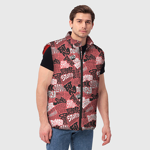 Мужской жилет Полный придурок - паттерн с надписями / 3D-Красный – фото 3